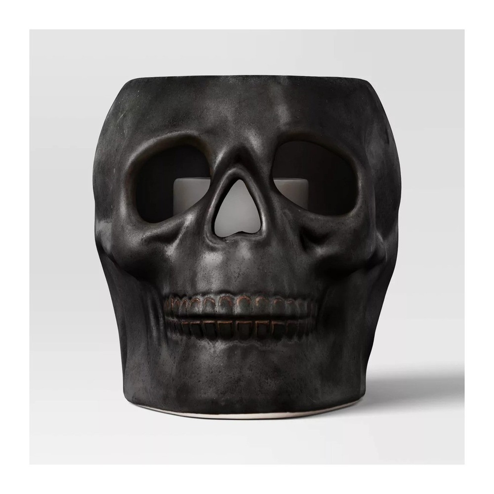 Large Ceramic Skull Candle Holder Black - Threshold, Target Halloween